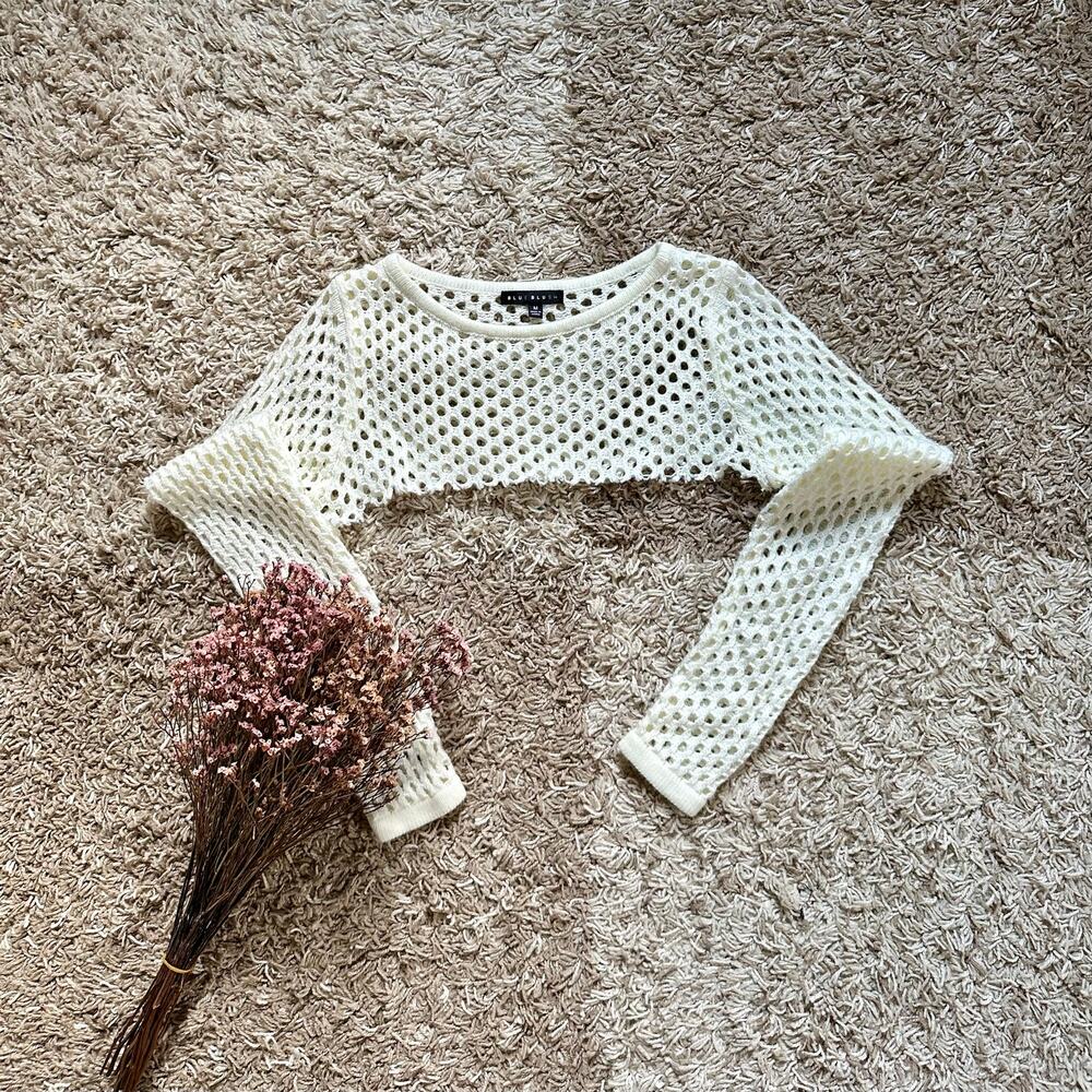Sexy Blue Blush Knit White Custom Crop Top Women’s Size M
